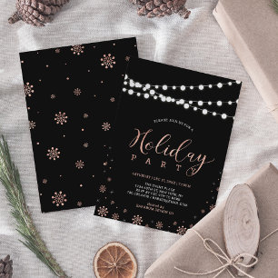 Rose Gold & Black Modern Chic Holiday Party Invitation