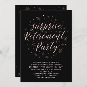 Rose gold & Black Modern Surprise Retirement Party Invitation