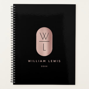 Rose Gold & Black Monogram Modern Minimalist  Planner