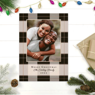 Rose Gold & Black Plaid Foil Holiday Photo Card