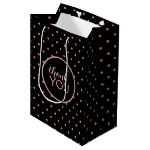 Rose-Gold & Black Polka Dots Pattern Thank You Medium Gift Bag