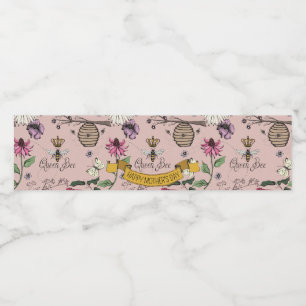 Rose Gold & Black Queen Bee, Gold Crown & Scroll Water Bottle Label