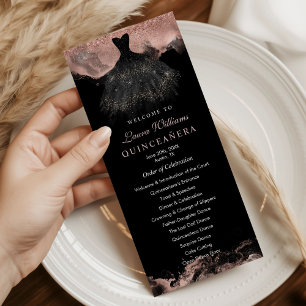 Rose Gold & Black Quinceañera Order of Events Program