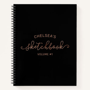 Rose Gold Black Script Calligraphy Name Sketchbook Notebook