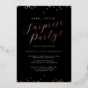 Rose Gold Black Script Confetti Surprise Party