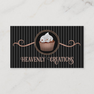 Rose Gold Black Stipes Cupcake Bakery Business Card