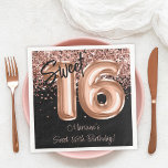 Rose Gold Black Sweet 16th Birthday Party Napkin<br><div class="desc">Rose gold black sweet 16th birthday party paper napkins to decorate the birthday party tables.</div>