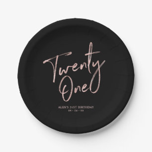 Rose Gold & Black Twenty one 21st Birthday Party Paper Plate