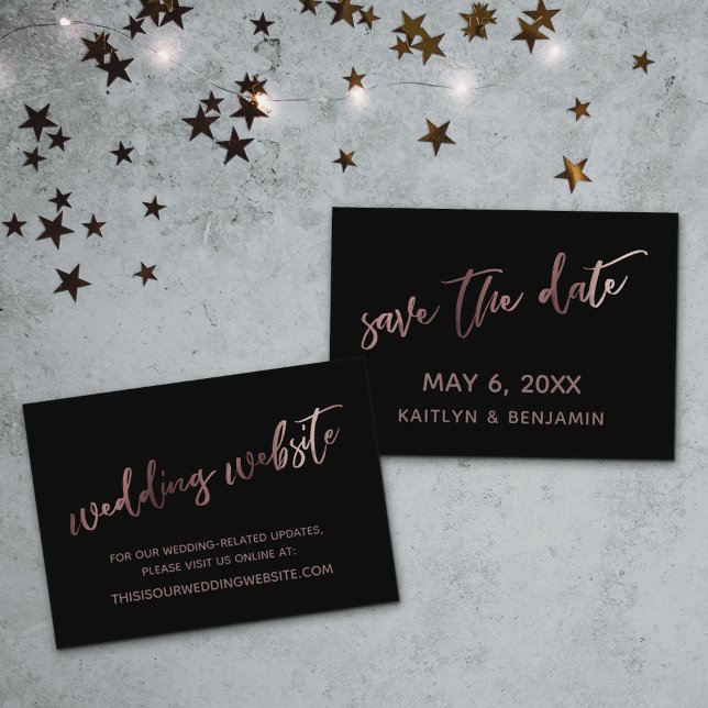 Rose Gold Black Wedding Website Save the Date Card (Creator Uploaded)