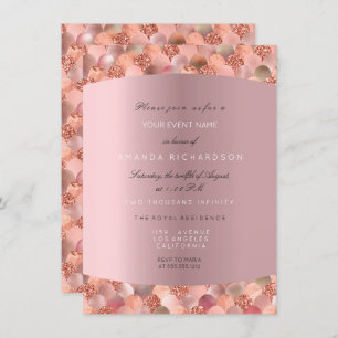 Rose Gold Black White Mermaid Scales Blush Bridal Invitation