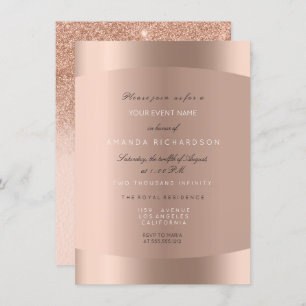Rose Gold Black White Minimal Glitter Ombre Invitation