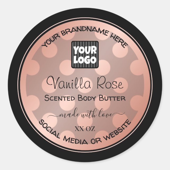 Rose Gold Black with Logo Product Packaging Labels (Front)