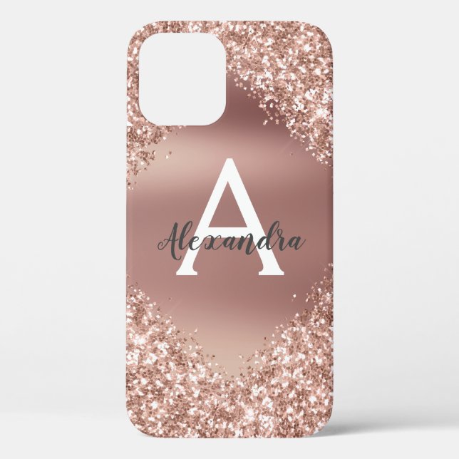 Rose Gold Bling Luxury Sparkle Glitter Monogram Case-Mate iPhone Case (Back)
