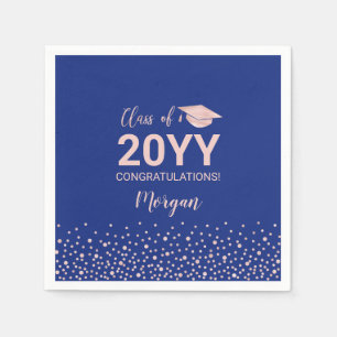 Rose gold & Blue Confetti Class of Graduation Napkin