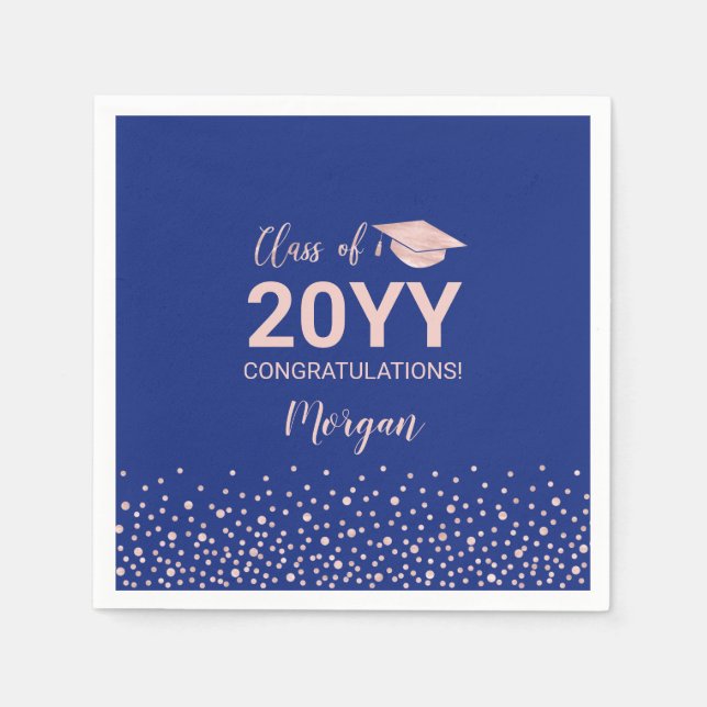 Rose gold & Blue Confetti Class of Graduation Napkin (Front)