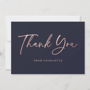 Rose Gold Blue Elegant Script Modern Thank You Card