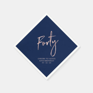 Rose Gold & Blue Forty Adult 40th Birthday Party Napkin