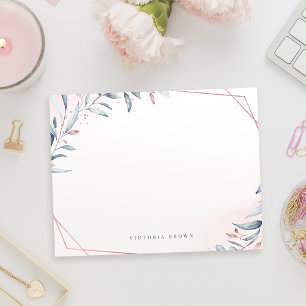 Rose Gold Blue Greenery Personalised Stationery Card