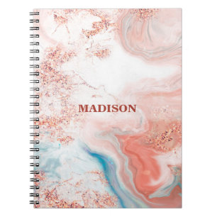Rose Gold & Blue Marbled Notebook