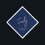 Rose gold & Blue Sixty Adult 60th Birthday Party Napkin<br><div class="desc">This custom paper napkin will add stylish detail to your 60th birthday celebration. This 60th birthday napkin design features simple chic rose gold lettering "Sixty" with custom text. Matching invitations and party supplies are available in my shop BaraBomDesign.</div>