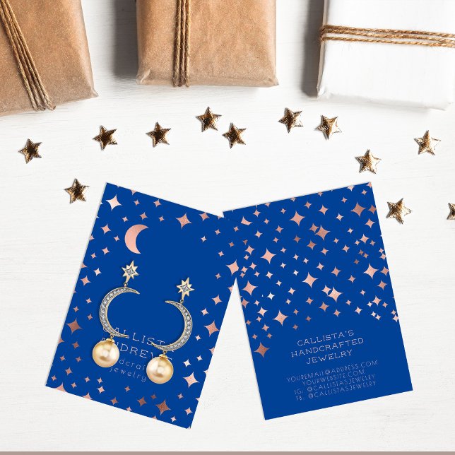 Rose Gold Blue Stars Moon Earring Display Card (Creator Uploaded)