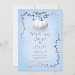 Rose Gold Blue Storybook White Pumpkin Wedding Invitation