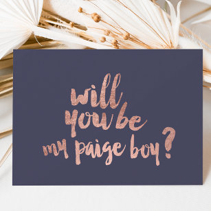 Rose gold blue Will you be my paige boy Invitation