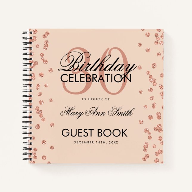 Rose Gold Blush 30th Birthday Guestbook Confetti Notebook (Front)