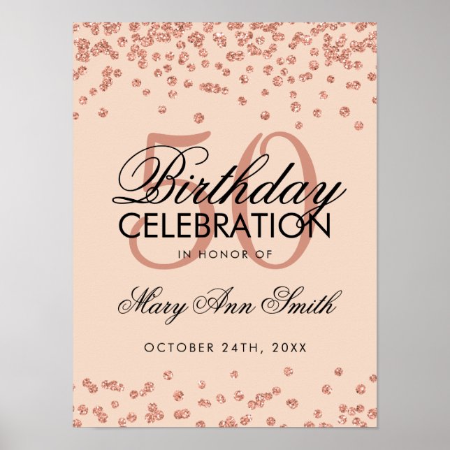 Rose Gold Blush 50th Birthday Glitter Confetti Poster (Front)