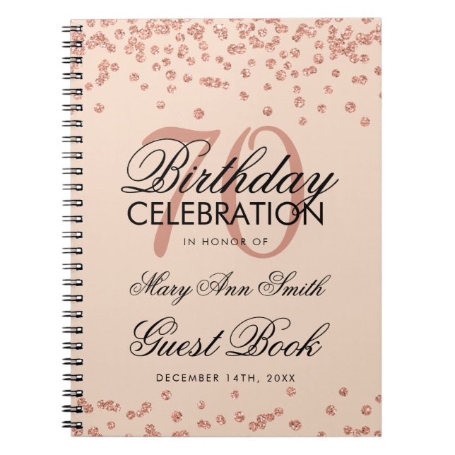 Rose Gold Blush 70th Birthday Guest Book Confetti (Front)