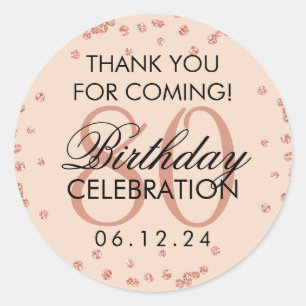 Rose Gold Blush 80th Birthday Thank You Glitter Classic Round Sticker