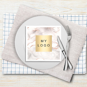 Rose gold blush agate marble business logo napkin