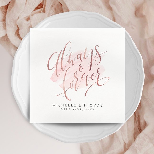 Rose Gold Blush Always And Forever Script Wedding Napkin (Rose Gold Blush Always And Forever Script Wedding Napkins)