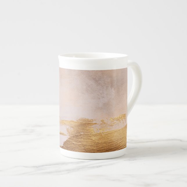 Rose Gold Blush and Gold Texture Bone China Mug (Front Right)