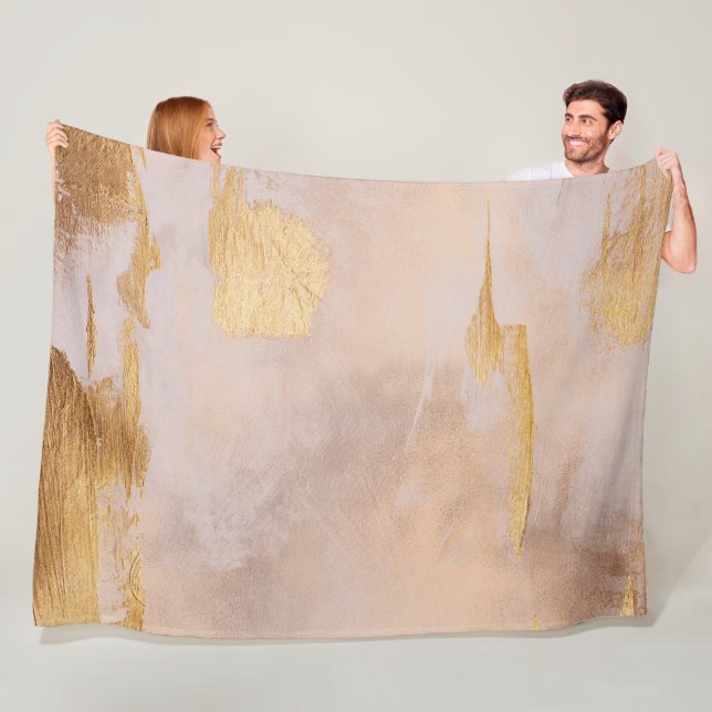 Rose Gold Blush and Gold Texture Fleece Blanket (In Situ)