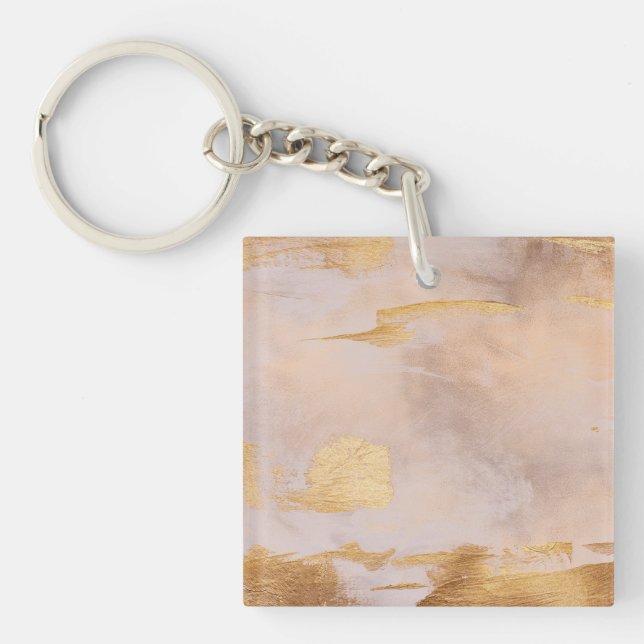 Rose Gold Blush and Gold Texture Key Ring (Front)