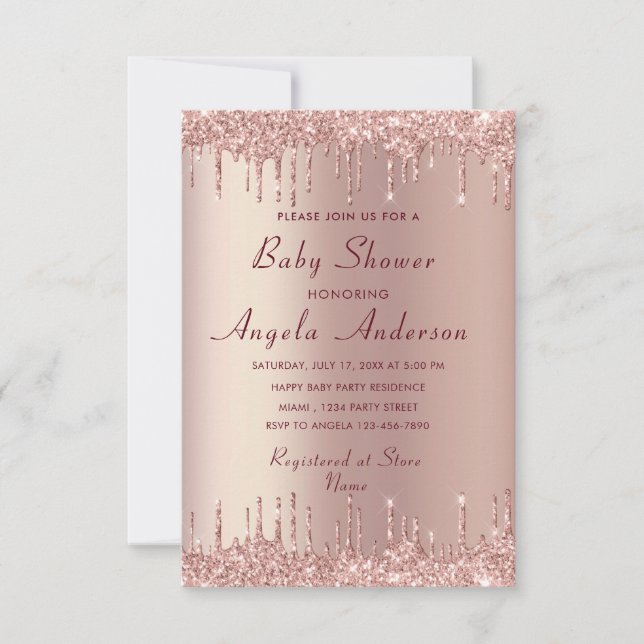 Rose Gold Blush Baby Girl Shower Invitation (Front)