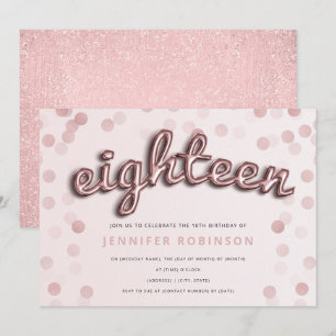 Rose Gold Blush Balloons & Glitter 18th Birthday Invitation