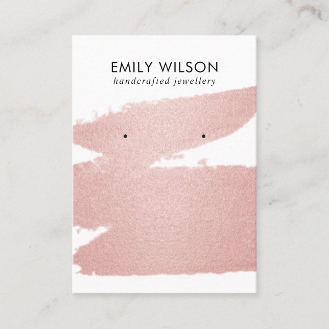 ROSE GOLD BLUSH BRUSH STROKE STUD EARRING DISPLAY BUSINESS CARD (Front)