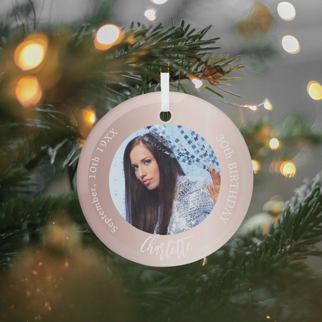 Rose gold blush custom photo birthday glass tree decoration (Creator Uploaded)