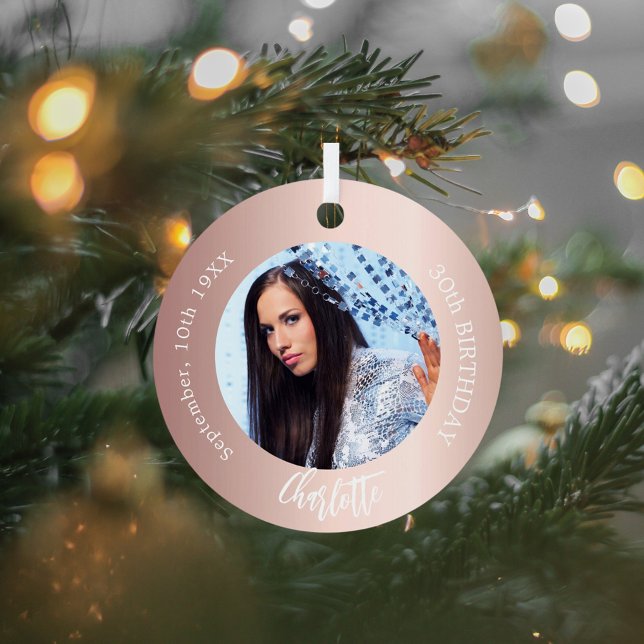 Rose gold blush custom photo birthday metal tree decoration (Creator Uploaded)