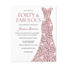Rose Gold Blush Dress 40th Birthday Budget Invite