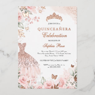Rose Gold Blush Dress Floral Quinceanera 