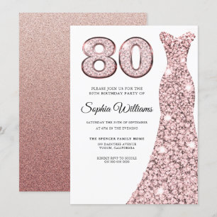 Rose Gold Blush Dress Womans 80th Birthday Party Invitation