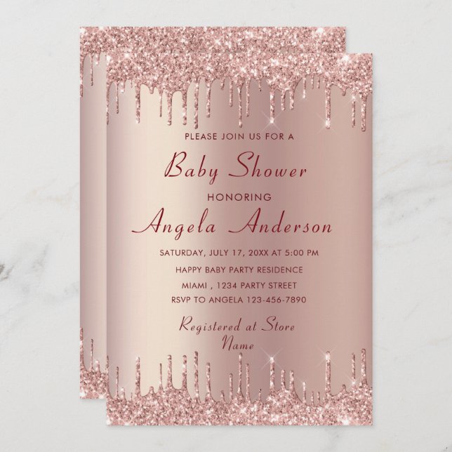 Rose Gold Blush Drips Baby Shower Invitation (Front/Back)
