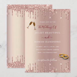 Rose Gold Blush Drips Modern Wedding Invitation
