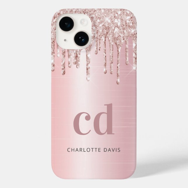 Rose gold blush drips monogram name Case-Mate iPhone case (Back)