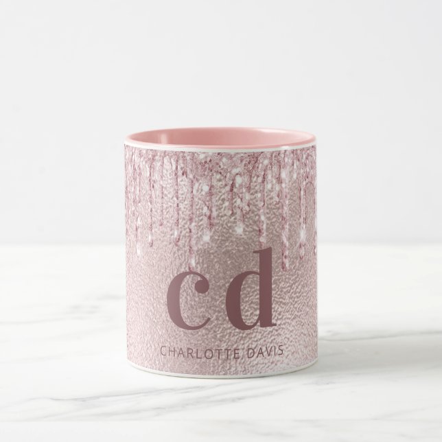 Rose gold blush drips monogram name mug (Center)
