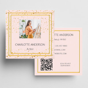 Rose gold blush elegant photo QR code Square Business Card