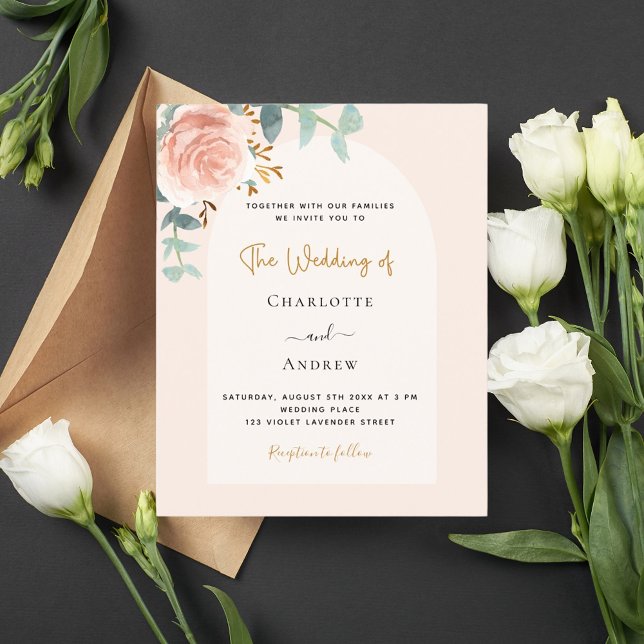 Rose gold blush floral arch wedding invitation (Creator Uploaded)